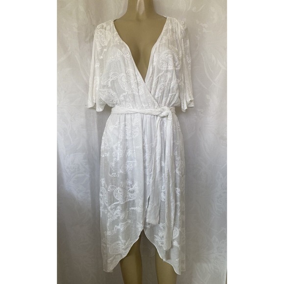 Alice + Olivia Clarine White Wrap Midi Dress V Neck Belt Flutter Sleeve … - Picture 2 of 10